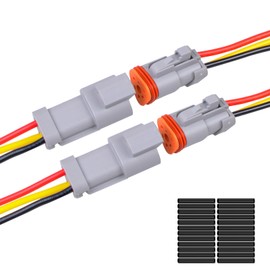 Exqutoo 2Pack 3-Pin Waterproof DT Connector Male and Female Wire Connectors with 16AWG 105℃ 600V Wires and Heat Shrink Tubes, Applicable for Automotive Electrical Connections