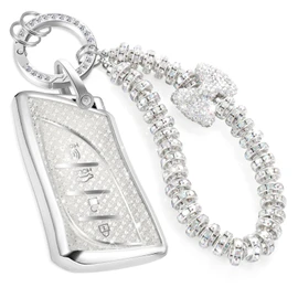 CTRINEWS for Lexus Key Fob Cover with Fashionable Zirconia Wristlet KeyChain, Enchanting Diamond Patterns Soft Case for Lexus ES LC LS (2018-2022), (4 buttons) Fob Shell (White, B)