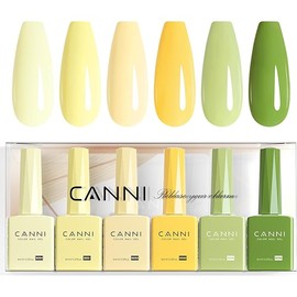 CANNI 6 Colors 9 ML Hema-Free Pastel Yellow Green Gel Nail Polish Set, Sage Forest Lime Green Pale Yellow Gel Polish Kit, Soak Off LED Nail Gel Manicure Kit DIY at Home Salon Gifts
