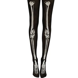 Yummy Bee - Skelett Knochen Strumpfhose Blickdicht Schwarze Weiße Knochen Gruselig Karneval Fasching Kostüm Damen