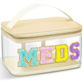 Neceser de Letra de Chenilla Bolsa de Maquillaje de Nailon Portátil Bolsa de Cosméticos de Parche Preppy con Cremallera Cosmetiquera de Almacenamiento