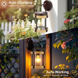 Solar Wall Lanterns Outdoor Waterproof Exterior Front Porch Light Solar Wall Sconce Light with Warm LED Glass Lampshade Wall Mount Lamp for Patio Fence Garage House Doorway Barn Decor