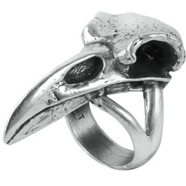 Alchemy Gothic Raven Skull Women Ring Silver Gothic Medieval Steampunk Viking, Pewter, No information