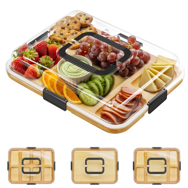 SpaceAid Charcuterie Board with Clear Lid, Portable Travel Cheese Cutting