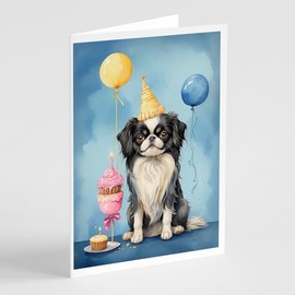 Caroline's Treasures Japanese Chin Happy Birthday Greeting Cards Pack of 8 Blank Cards with Envelopes Whimsical A7 Size 5x7 Blank Note Cards