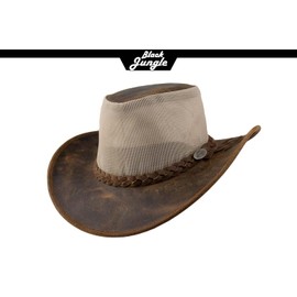 Black Jungle BUNDABERY Leather Western Hat Australia Hat Cowboy Hat, tan, S