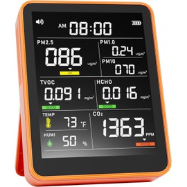 Air Quality Monitor Indoor,13-in-1 Smart Air Quality Tester with PM 2.5, CO2, TVOC, HCHO, PM1, AQI, PM10, Temperature & Humidity, Real Time Display, Battery Powered, for Home & Office (Persimmon)
