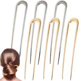 6 PCS Metal French Hair Pins for Thick Hair, Metal U-Shaped Hair Pins, Elegant Updo Chignon Pins, Metal French Twist Hair Pin Fork for Women Girls Buns Hair Styling Accessories (3 Gold & 3 Silver)