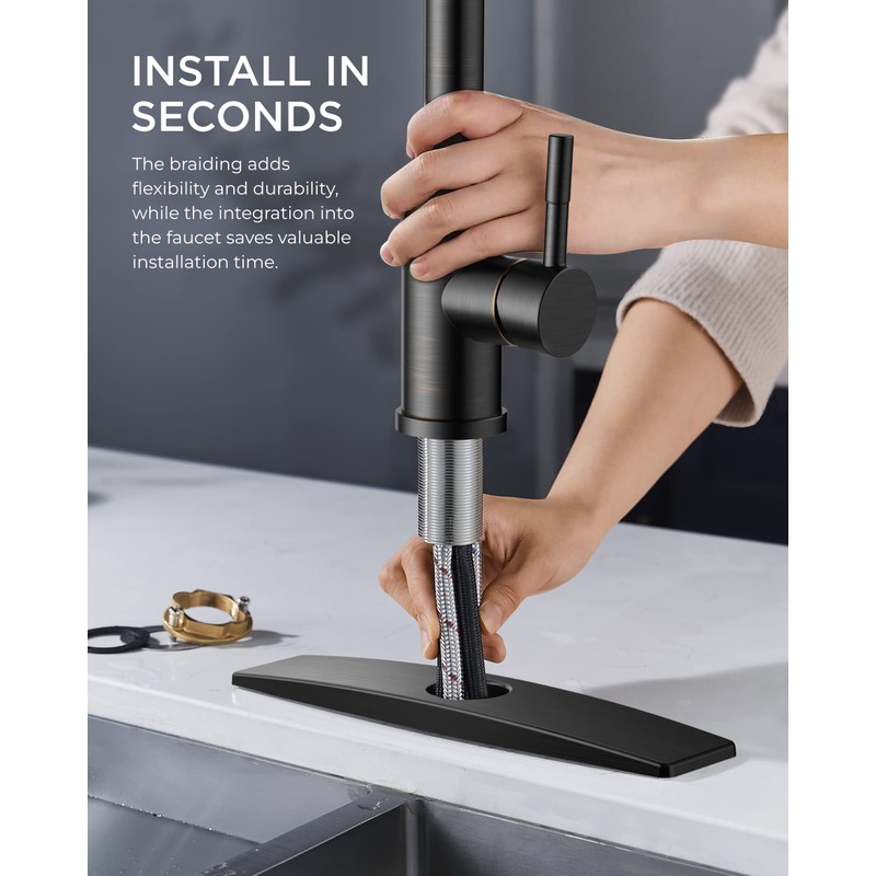 FORIOUS Kitchen Faucets with Pull Down Sprayer, Oil Rubber Brown,