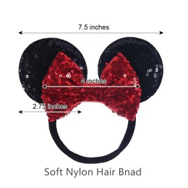 JIAHANG Mouse Ear Nylon Headband with Sequin Bow, Soft Elastic Hair Bow Hair Band, Costume Headwear for Baby Newborn Infant Toddlers, kids, Gilrs Party Supplies