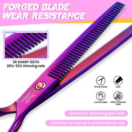 JASON 7.5 Inch Thinning Scissors for Dogs - Professional Thinning Scissors Dog Scissors with 36 Teeth Japanese Stainless Steel Fur Scissors for Dogs Cats Purple