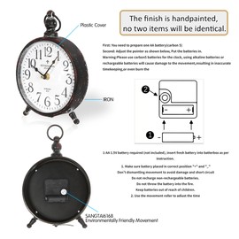 BITALYE Small Vintage Metal Desk Clock,Retro Desk and Shelf Clock,Antique Black Decorative Mantel Table Clock for Living Room,Shelf Decoration,Desktop,Farmhouse(Antique Black:16.4x22.8cm)