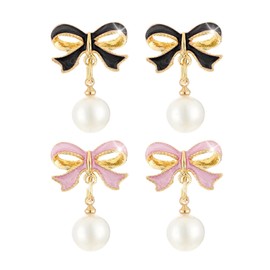 2 Pairs Pearl Earrings, Pearl Drop Earrings, Bow Pearl Earrings, Ladies Earrings, Hypoallergenic Earrings, Pierced Earrings, Exquisite Gifts