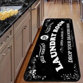Farmhouse Laundry Room Rug Runner Non Skid Machine Washable Area Rugs Laundry Decor for Kitchen, Bath, Washroom (Black-2 40x20in)