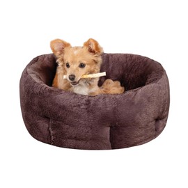 Furhaven 20" Round Self-Warming Pet Bed for Indoor Cats & Small Dogs, 100% Washable, For Pets Up to 20 lbs - Hi Lo Plush Luxe Faux Fur Cuddler - Sable Brown, Small