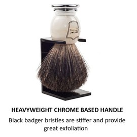 Parker Safety Razor 100% Black Badger Bristle Shaving Brush with Ivory Marbled Handle - Brush Stand Included