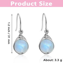 Natural Moonstone Drop Earrings, Silver Drop Dangle Earrings, Dangle Hoop Earrings Moonstone, Hypoallergenic Earrings Jewellery Gifts for Women Girls