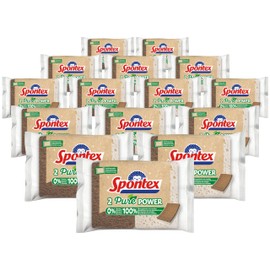Spontex Pure Power Pack of 30 Cleaning Sponges with Scouring Fleece Made from 100% Recycled Fibres, 15 x 2 Pieces