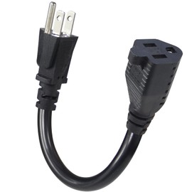 KUNCAN Short Power Extension Cord - 15A 6 Inch 3 Prong Outlet Saver, 1875W 14AWG/3C SJTW Heavy Duty Power Cord Extension Cable (NEMA 5-15P to NEMA 5-15R) Indoor/Outdoor Use, Black 1-Pack