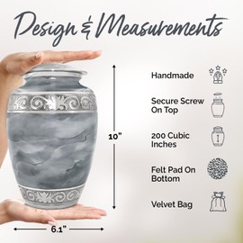Cremation Urns for Human Ashes Adult Man & Woman - Urn for Ashes Adult Male & Female - Burial Urn for Ashes for Women - Honor Your Loved One with Memorial Urns (Stone Gray, Large)