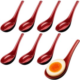JapanBargain 2384, Set of 8 Soup Spoons Asian Japanese Chinese Wonton Soba Rice Pho Ramen Noodle Soup Spoons, Red/Black