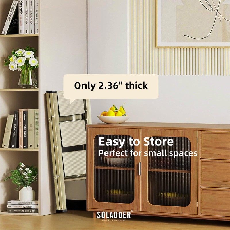SOLADDER 3 Step Ladder, Anti-Slip and Lightweight Foldable Step Ladder