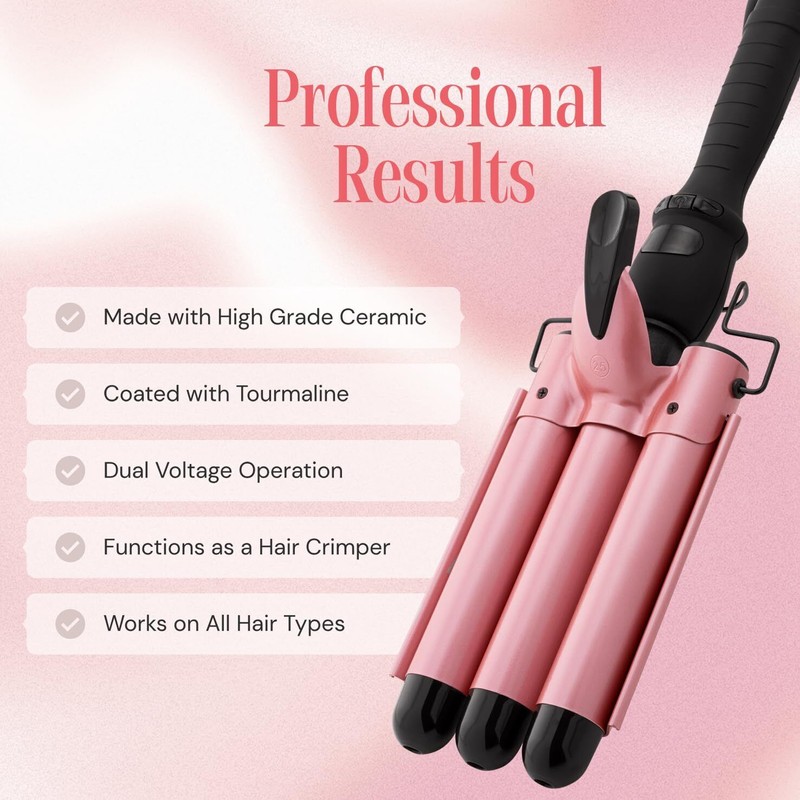 Alure 1 Inch Rose Gold Triple Barrel Curling Iron Fast