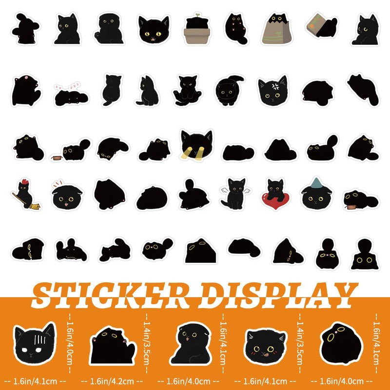 100pcs Cute Black Cat Stickers Kawaii Small Stickers Decorative Masking