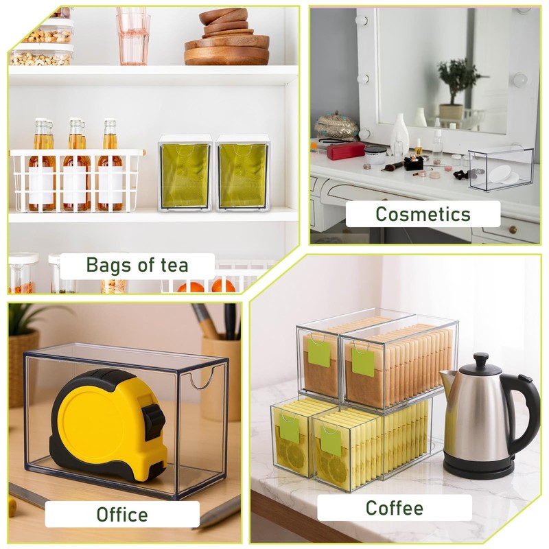 6 Pack Clear Acrylic Tea Bag Organizer Drawer, Stackable Tea
