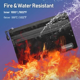Fireproof Money Bag Two Pockets Two Zippers, Fireproof Safe Bag 10.6"x6.7" Waterproof and Fireproof Document Bag Fire Safe Pouch File Storage for A5 Document Holder,Cash and Bank Deposit,Passport (Black)