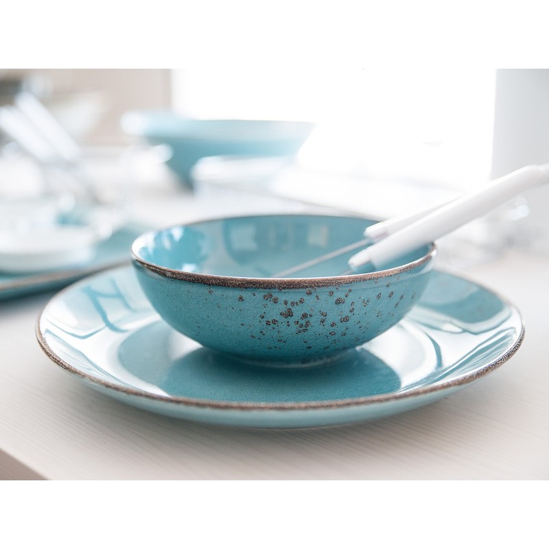 H & H Set of 6 Piatti Piani Reactive Azzurro