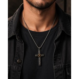 Rustic Cross Pendant Necklace, Stainless Steel Christian Faith Jewelry for Men, Religious Gift for Husband, Boyfriend, Dad
