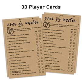 Guess Over or Under Game, Wedding Game Cards for Guests, 30 Bridal Wedding Shower Game Cards(5 * 7inches), Bridal Shower Ideas, Funny Engagement Party Cards for Bridal Wedding Shower