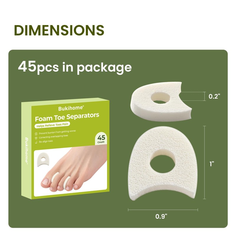 Bukihome 45 Pack Foam Toe Separators,Breathable Toe Spacers, Reduce Friction