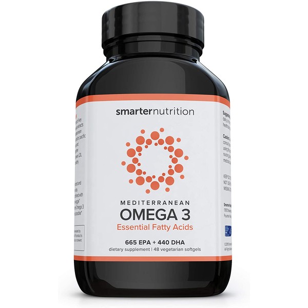 Smarter Omega 3 Fish Oil - Mediterranean Omega 3 Essential Fatty Acids Supplement - Helps Lower LDL Levels and Promotes a Healthy Cardiovascular System - Preserved in Veggie Softgels (24 Servings)