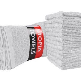 Utopia Towels 24 Pack Cotton Washcloths Set - 100% Ring Spun Cotton, Premium Quality Flannel Face Cloths, Highly Absorbent and Soft Feel Fingertip Towels (Silver)