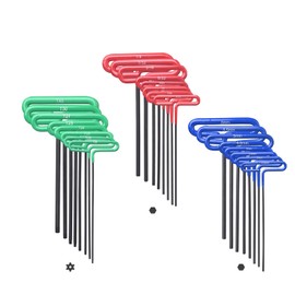 Oerfred GogoBing Cushion Grip Hex t handle torque T-Key allen wrench sets long screwdriver tool - 8 SAE Standard 3/32-1/4 Inch & 8 Metric 2.5-6 MM Sizes & 8 Torx T9-T40, Red&Blue&Green