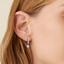 KRKC&CO Dangle Diamond Drop Earrings for Women, S925 Sterling Silver 5A CZ, 14K Gold/White Gold Plated 15mm Small Huggie Hoop, Hypoallergenic Dainty Earrings (Iced Hoop-5mm-Silver)