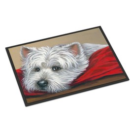 Caroline's Treasures PPP3284MAT Westie Red Pillow Doormat 18x27 Front Door Mat Indoor Outdoor Rugs for Entryway, Non Slip Washable Low Pile, 18H X 27W