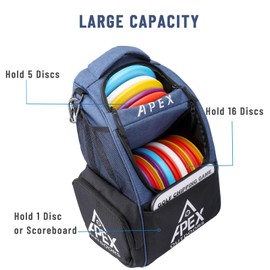 Apex Outdoors Disc Golf Bag, Disc Golf Backpack with 21+ Disc Capacity, Durable & Lightweight Frisbee Golf Bags with Multiple Storage Pockets