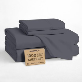 SGI bedding 100% Egyptian Cotton Sheets King Size - 1000 Thread Count Luxury Hotel Sheets, 16" Deep Pocket, Soft & Breathable 4-Piece Dark Grey Sheet Set