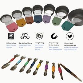 Household magnetic stainless steel measuring cups and spoons， A set of 16 pieces, The liquid & dry measure options on the same spoon