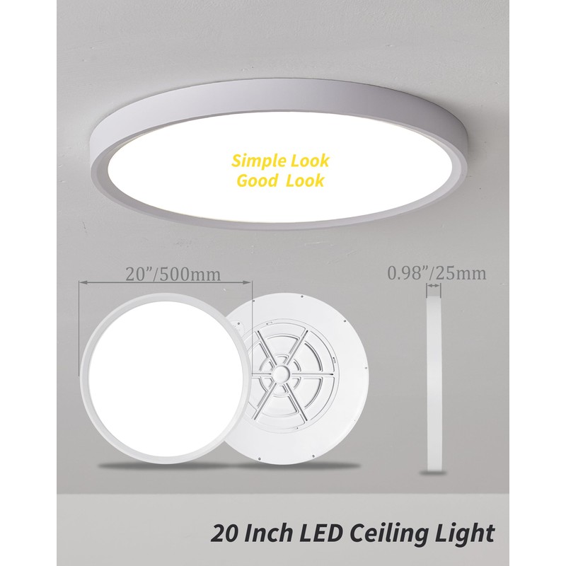 1Pack 20 Inch Remote Control Dimmable Large LED Flush Mount