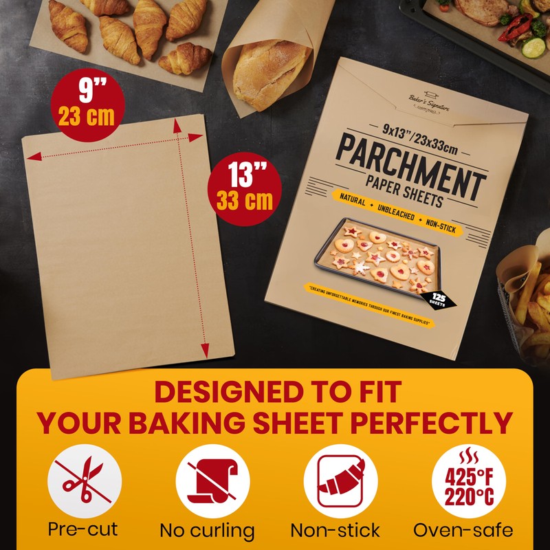 125 Pcs 9x13 Inch Parchment Paper Sheets by Baker's Signature
