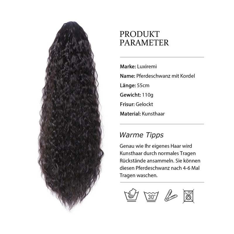 Luxiremi Curly Ponytail Hairpiece Clip Extension with Drawstring Long 55