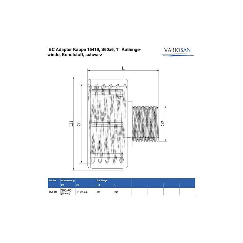 VARIOSAN IBC Adapter Cap 15419, S60 x 6, 1 Inch