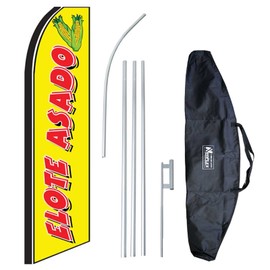 "Elote Asado Corn" 12-Foot Swooper Feather Flag and Case Complete Set.Includes 12-Foot Flag, 15-Foot Pole, Ground Spike, and Carrying/Storage Case