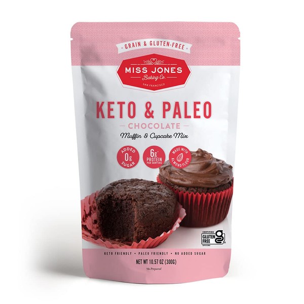 Miss Jones Baking Keto Chocolate Muffin & Cupcake Mix - Gluten Free, Low Carb, No Sugar Added, Naturally Sweetened Desserts & Treats - Diabetic, Atkins, WW and Paleo Friendly (Pack of 1)