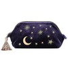 Handy cosmetic makeup bag,Navy Velvet Embroidered Applique Moon Stars Sun
