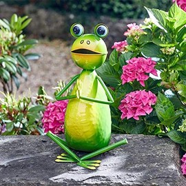 Garden Mile® Colorful Yoga Frog Hand Painted Metal Garden Ornament